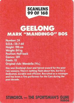 1989 Scanlens VFL #99 Mark Bos Back